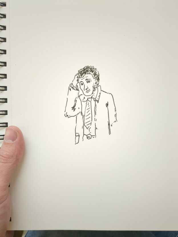 An ink drawing of a roughink sketch of Columbo.