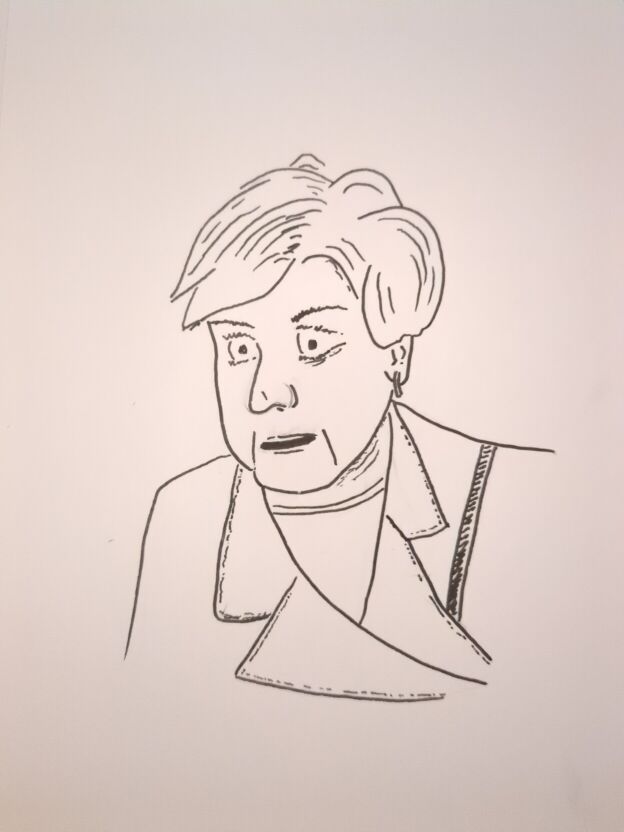 An ink drawing of a Jessica Fletcher that ends up looking more like Angela Merkel.