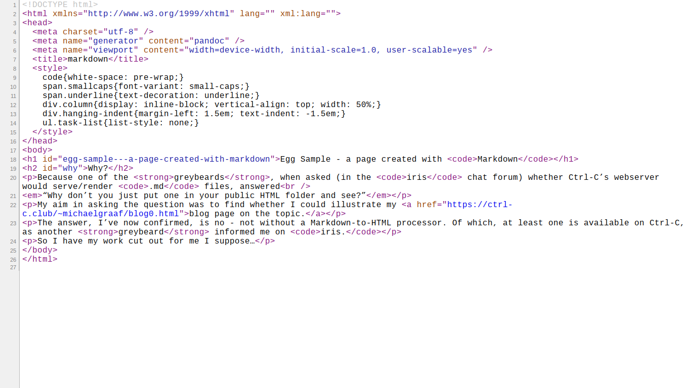 A screenshot of the source code of the Output page