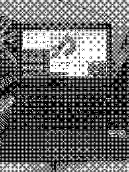 Chromebook booting GalliumOS, displaying Processing, dithered image 
