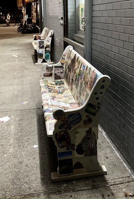 Benches in front of laundromat