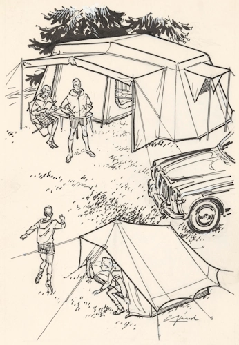 Sketch of a family going camping
