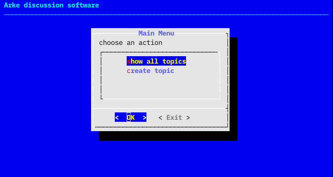 Arke main menu