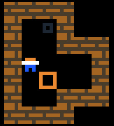 screenshot of a puzzlescript level with player from above pixel code