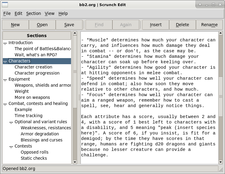 Screenshot of a desktop application showing a tree of headings down the side of a text editor, along with a toolbar and other widgets. There aren't any icons.