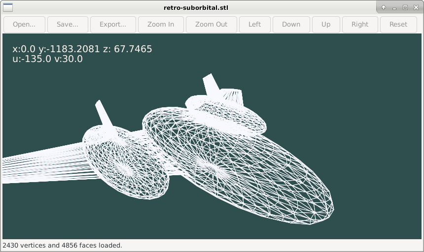 Screenshot of an application showing a futuristic aircraft rendered in wireframe 3D, with a chalkboard-like effect.