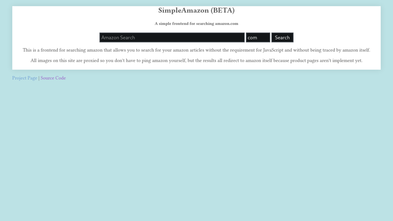 Screenshot of SimpleAmazon Frontpage