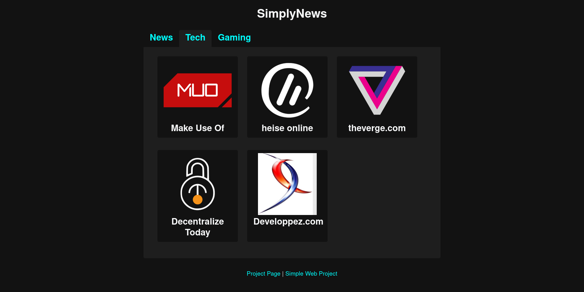 Screenshot of SimplyNews Tech Tab