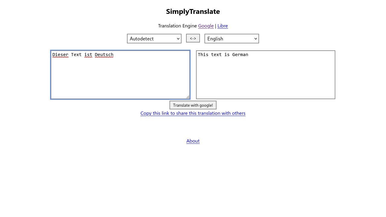 Screenshot of SimplyTranslate using the Light Theme