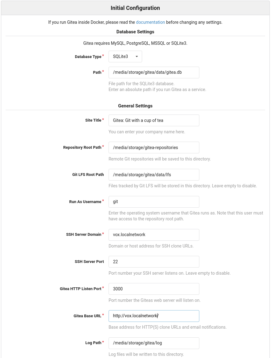 Gitea Initial Config